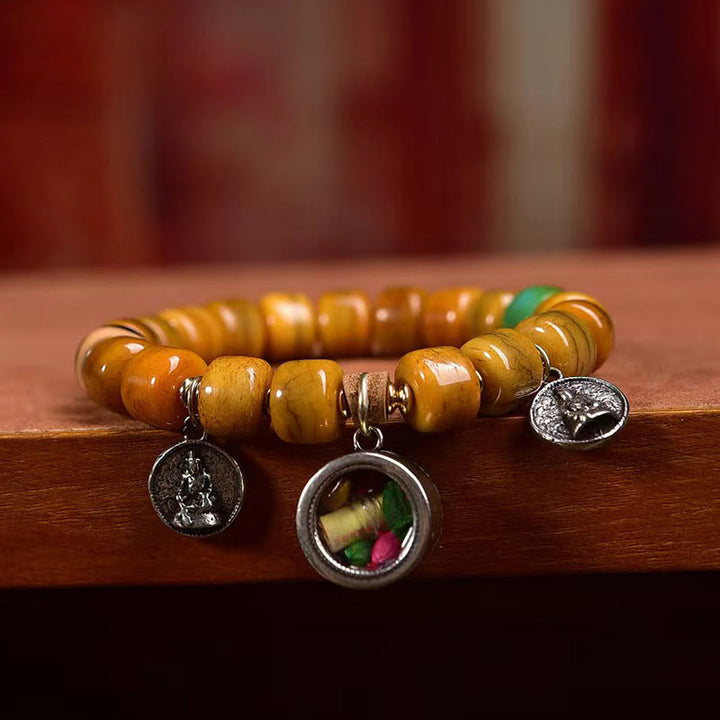 Bracelet d'équilibre en perles d'os tibétaines vintage en Buddha Stones, perles Dzi, mignon renard