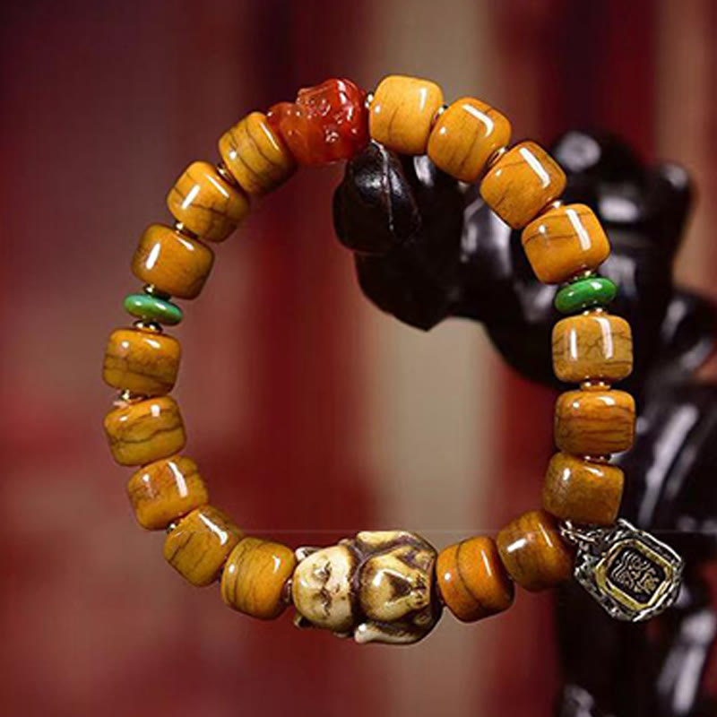 Bracelet d'équilibre en perles d'os tibétaines vintage en Buddha Stones, perles Dzi, mignon renard