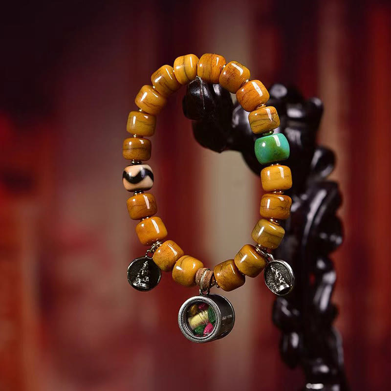 Bracelet d'équilibre en perles d'os tibétaines vintage en Buddha Stones, perles Dzi, mignon renard