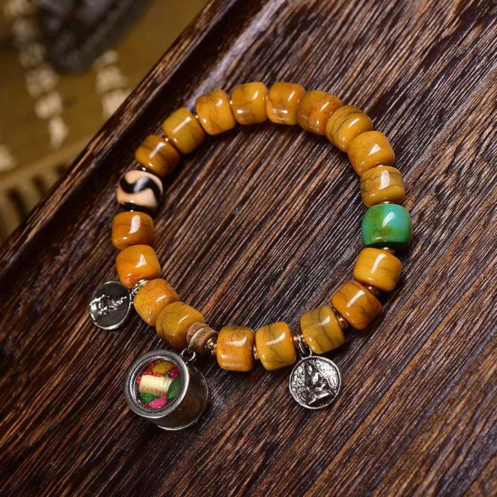 Bracelet d'équilibre en perles d'os tibétaines vintage en Buddha Stones, perles Dzi, mignon renard
