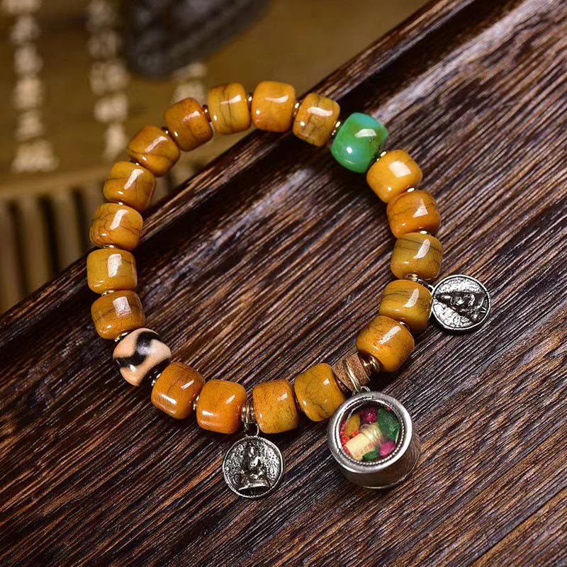 Bracelet d'équilibre en perles d'os tibétaines vintage en Buddha Stones, perles Dzi, mignon renard