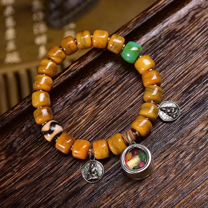 Bracelet d'équilibre en perles d'os tibétaines vintage en Buddha Stones, perles Dzi, mignon renard