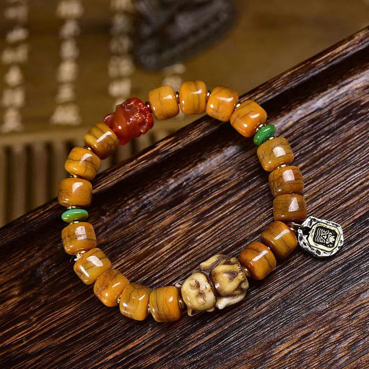 Bracelet d'équilibre en perles d'os tibétaines vintage en Buddha Stones, perles Dzi, mignon renard