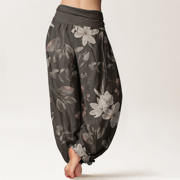 Pantalon sarouel décontracté en pur coton à motif floral et feuilles pour femme, taille élastique, Buddha Stones