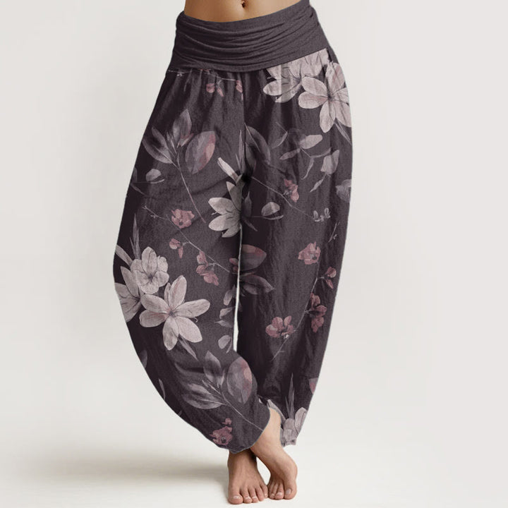 Pantalon sarouel décontracté en pur coton à motif floral et feuilles pour femme, taille élastique, Buddha Stones