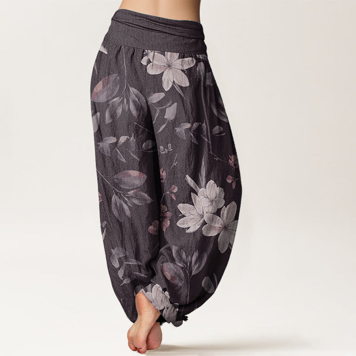 Pantalon sarouel décontracté en pur coton à motif floral et feuilles pour femme, taille élastique, Buddha Stones