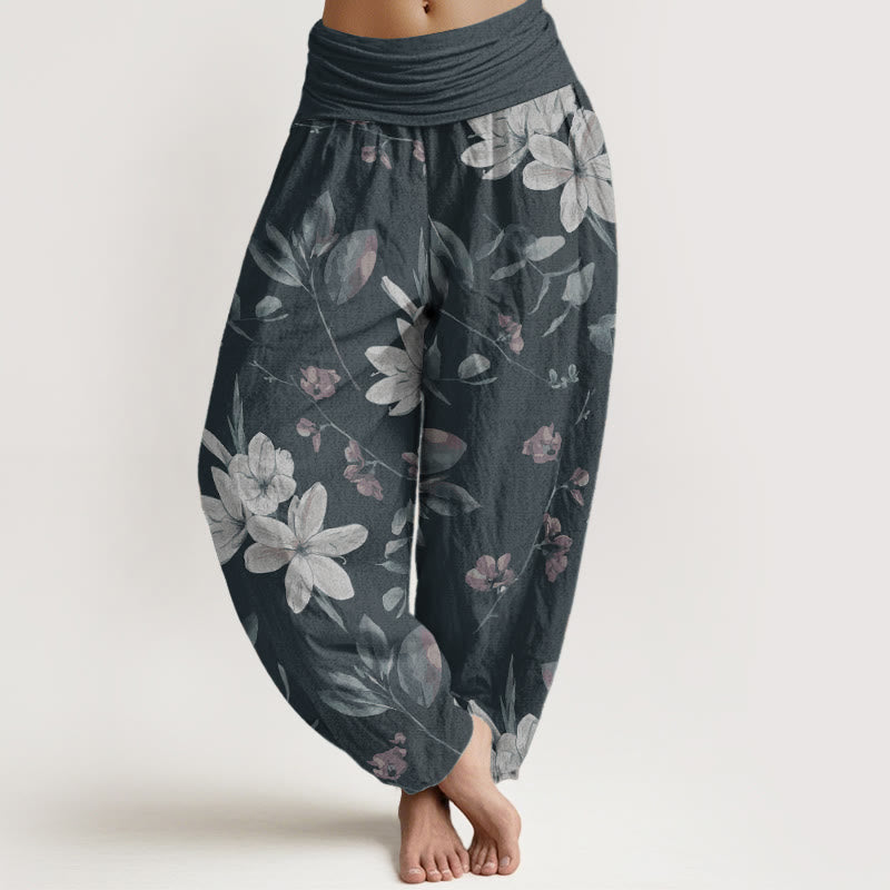 Pantalon sarouel décontracté en pur coton à motif floral et feuilles pour femme, taille élastique, Buddha Stones