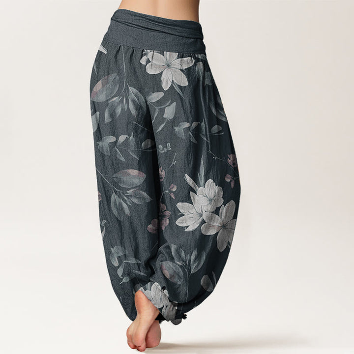Pantalon sarouel décontracté en pur coton à motif floral et feuilles pour femme, taille élastique, Buddha Stones