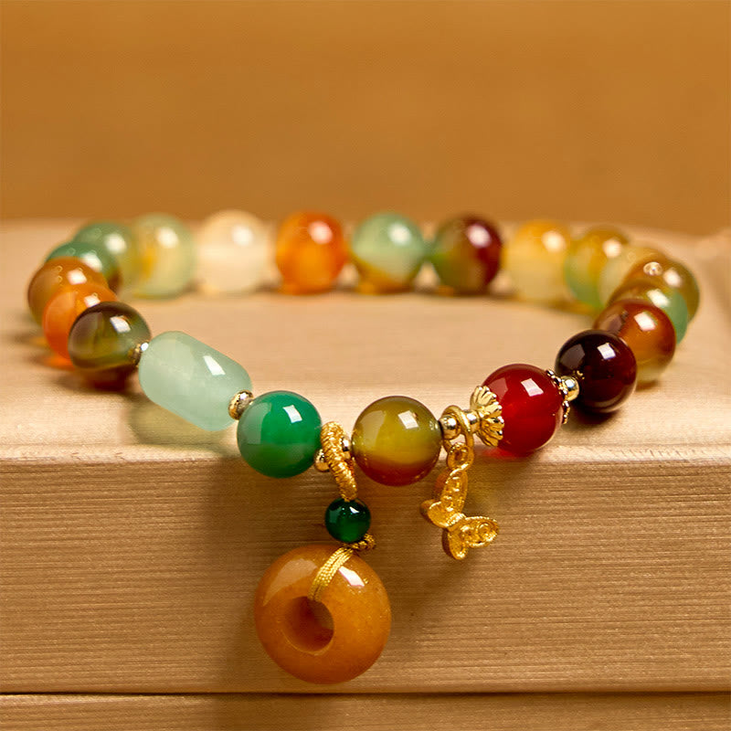 Bracelet de soutien en Buddha Stones, agate paon colorée naturelle, boucle de paix, papillon, muguet