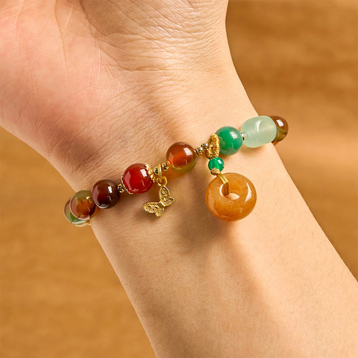 Bracelet de soutien en Buddha Stones, agate paon colorée naturelle, boucle de paix, papillon, muguet