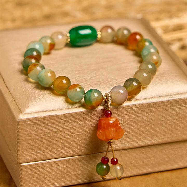 Bracelet de soutien en Buddha Stones, agate paon colorée naturelle, boucle de paix, papillon, muguet