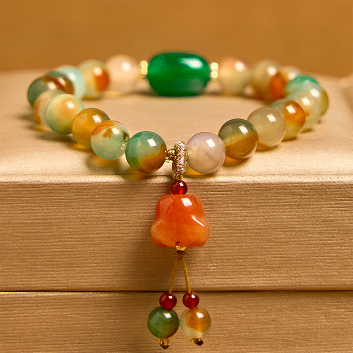 Bracelet de soutien en Buddha Stones, agate paon colorée naturelle, boucle de paix, papillon, muguet