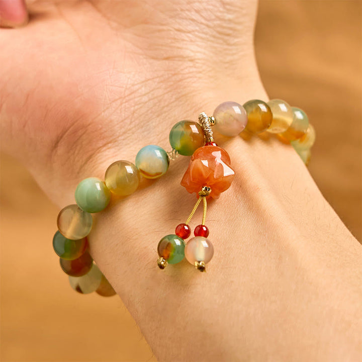 Bracelet de soutien en Buddha Stones, agate paon colorée naturelle, boucle de paix, papillon, muguet