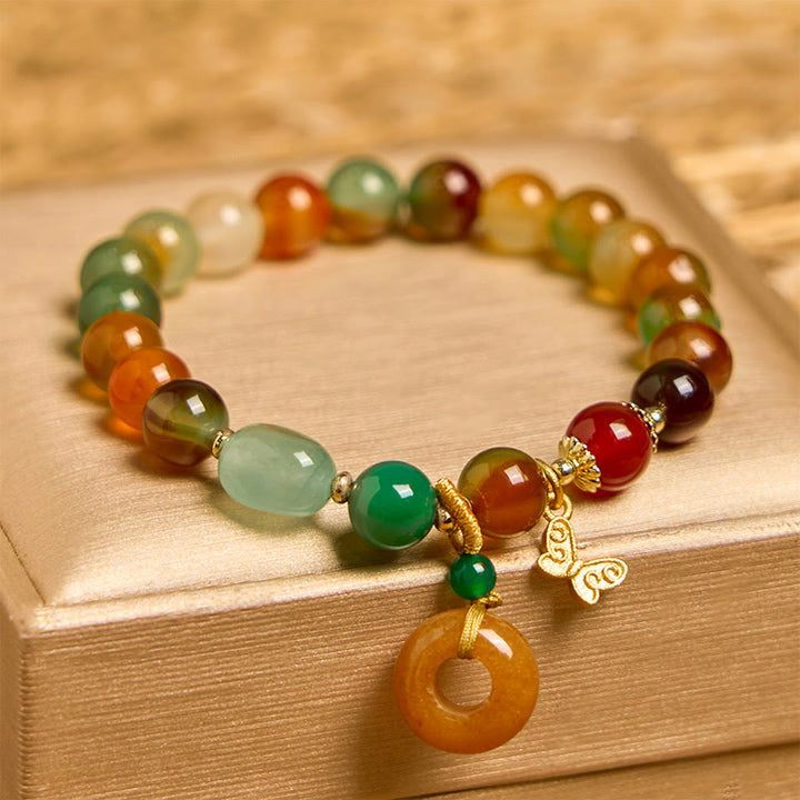 Bracelet de soutien en Buddha Stones, agate paon colorée naturelle, boucle de paix, papillon, muguet
