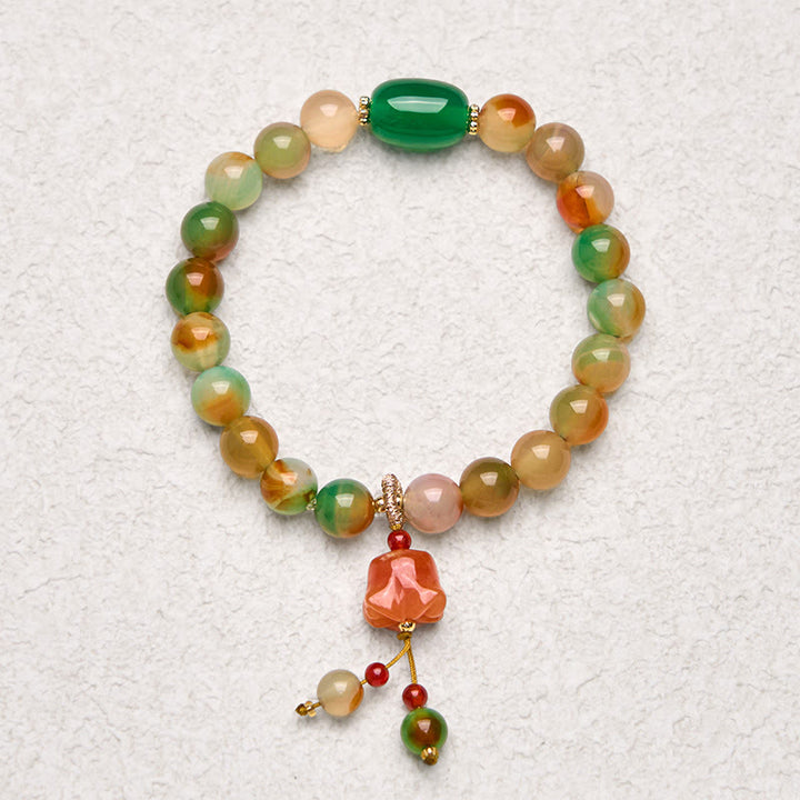 Bracelet de soutien en Buddha Stones, agate paon colorée naturelle, boucle de paix, papillon, muguet