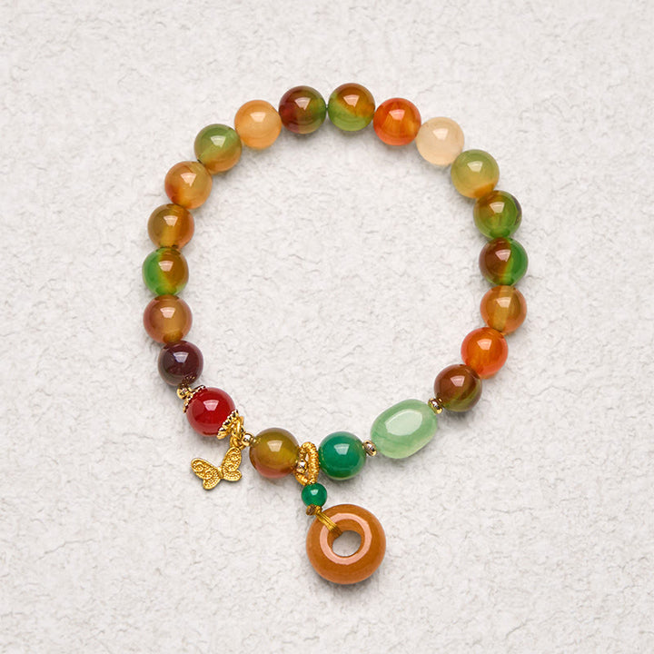 Bracelet de soutien en Buddha Stones, agate paon colorée naturelle, boucle de paix, papillon, muguet