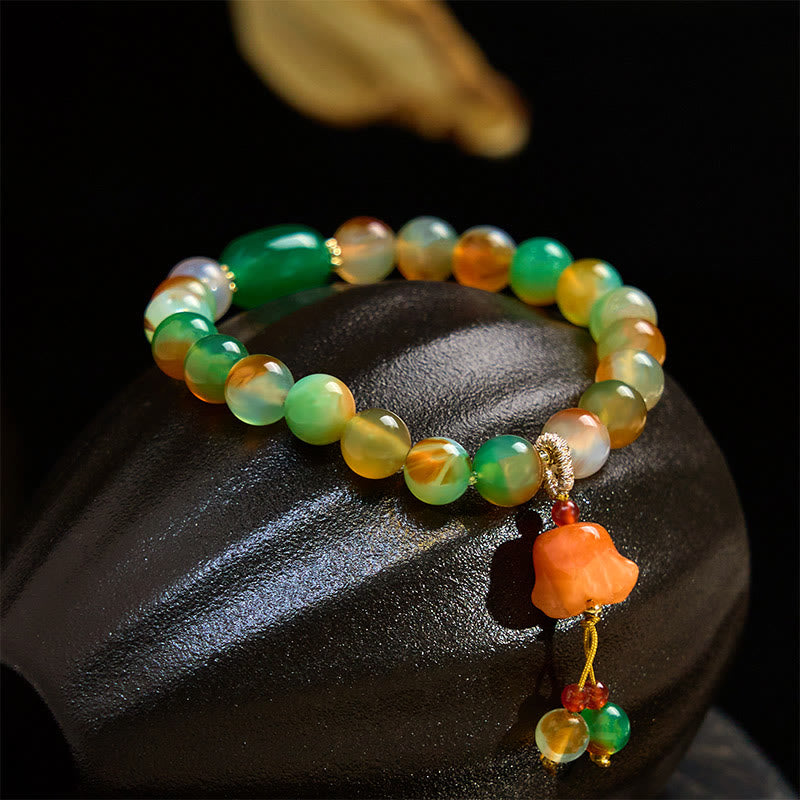Bracelet de soutien en Buddha Stones, agate paon colorée naturelle, boucle de paix, papillon, muguet