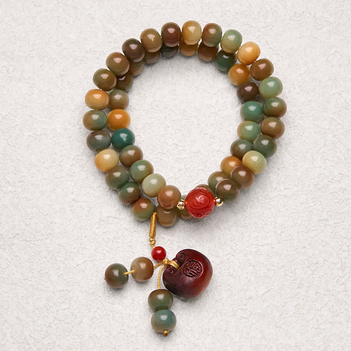 Bracelet double tour Harmonie aux graines de Bodhi colorées et aux Buddha Stones