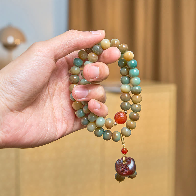 Bracelet double tour Harmonie aux graines de Bodhi colorées et aux Buddha Stones