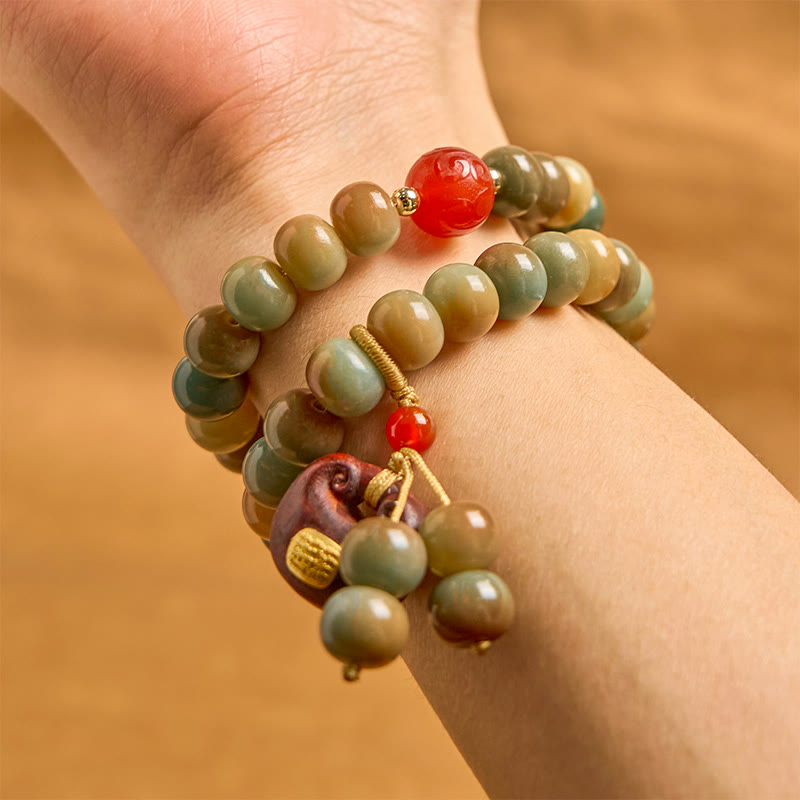 Bracelet double tour Harmonie aux graines de Bodhi colorées et aux Buddha Stones