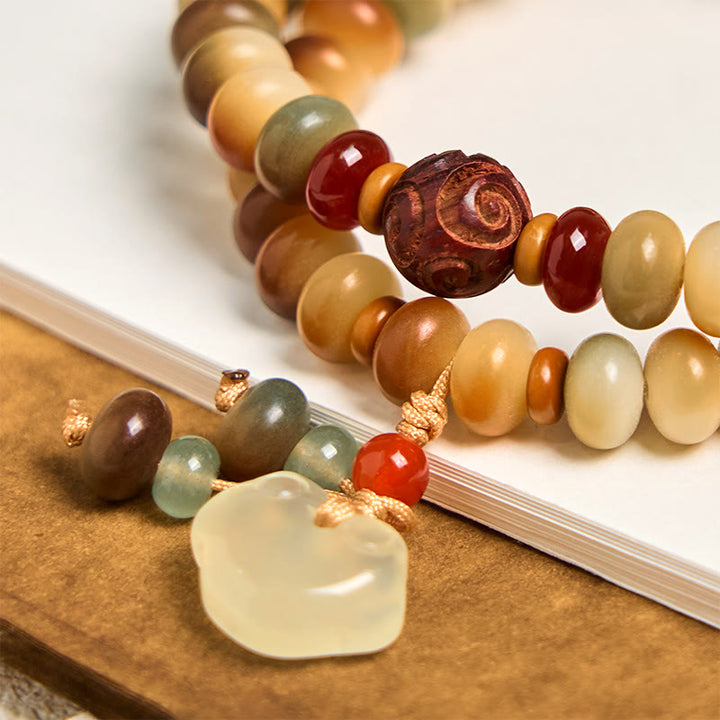 Bracelet double tour en Buddha Stones colorées, perles de boulier, perles de Bodhi, breloque de paix