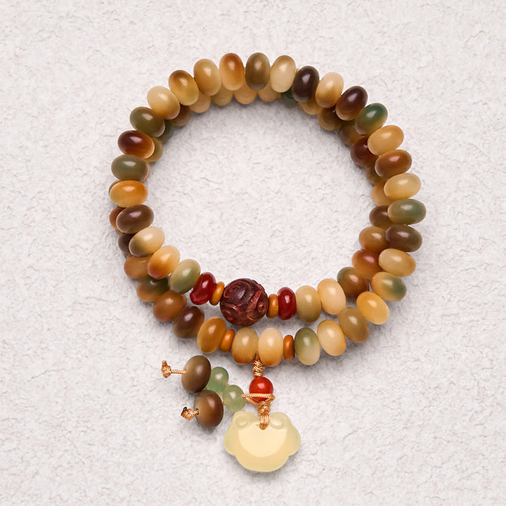 Bracelet double tour en Buddha Stones colorées, perles de boulier, perles de Bodhi, breloque de paix