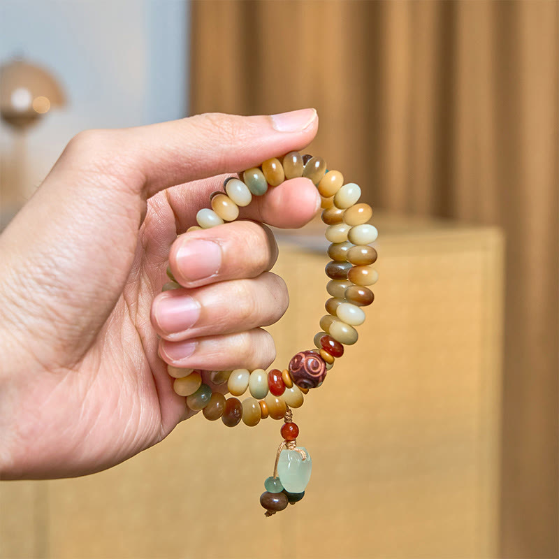 Bracelet double tour en Buddha Stones colorées, perles de boulier, perles de Bodhi, breloque de paix