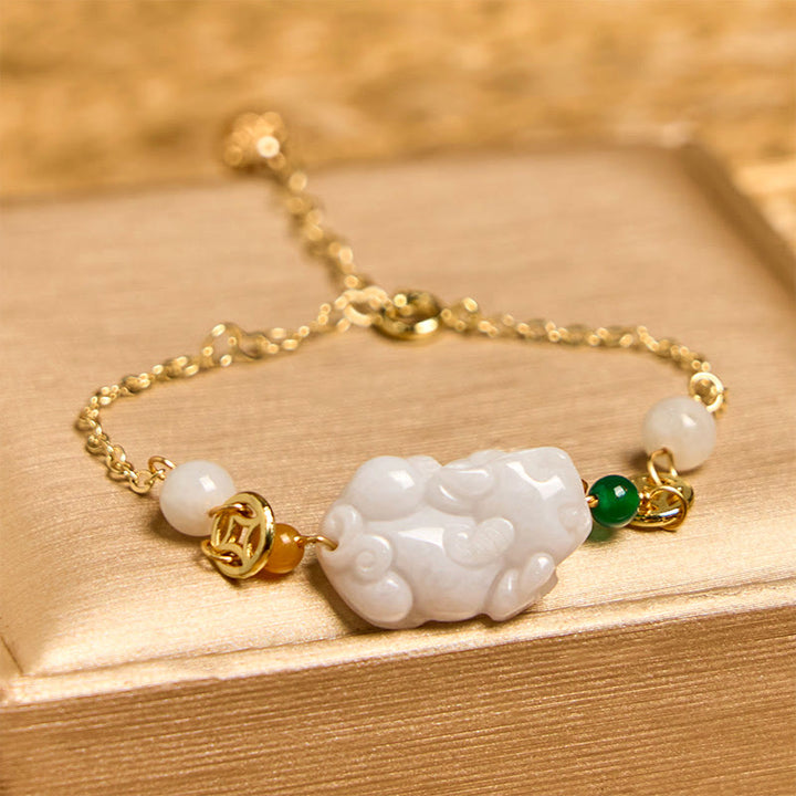 Bracelet porte-bonheur en jade naturel PiXiu sculpté en cuivre avec Buddha Stones