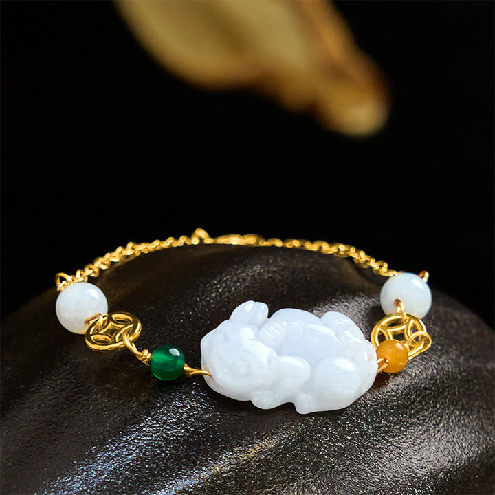 Bracelet porte-bonheur en jade naturel PiXiu sculpté en cuivre avec Buddha Stones
