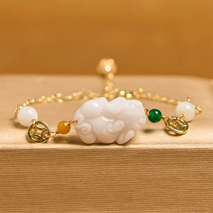 Bracelet porte-bonheur en jade naturel PiXiu sculpté en cuivre avec Buddha Stones