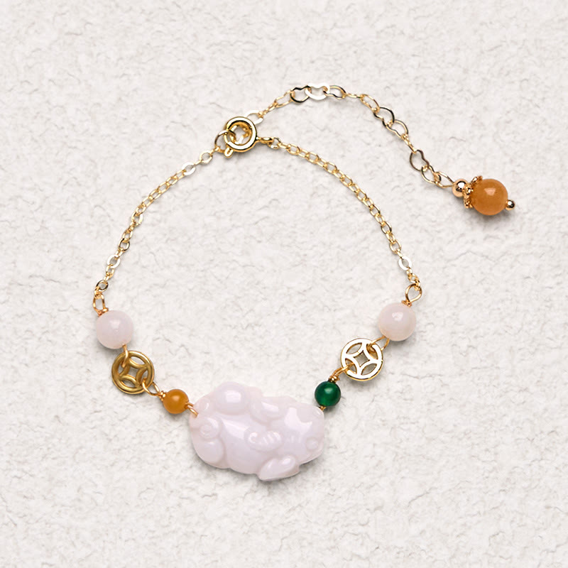 Bracelet porte-bonheur en jade naturel PiXiu sculpté en cuivre avec Buddha Stones