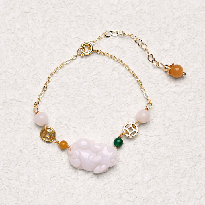 Bracelet porte-bonheur en jade naturel PiXiu sculpté en cuivre avec Buddha Stones