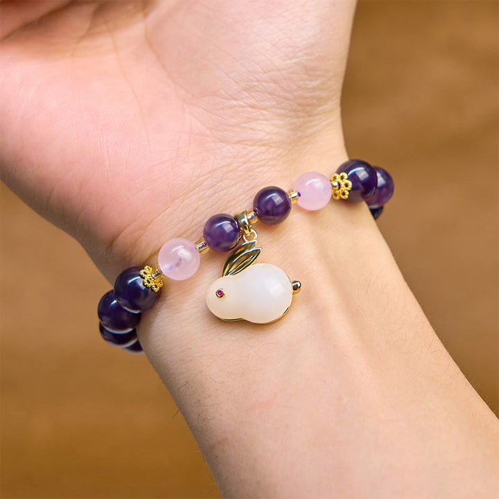 Bracelet de paix intérieure en perles de lapin en améthyste naturelle et Buddha Stones