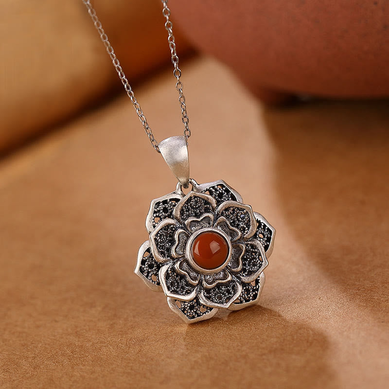 Collier pendentif en agate rouge et cuivre avec Buddha Stones tibétaines Om Mani Padme Hum et motif lotus - image 2