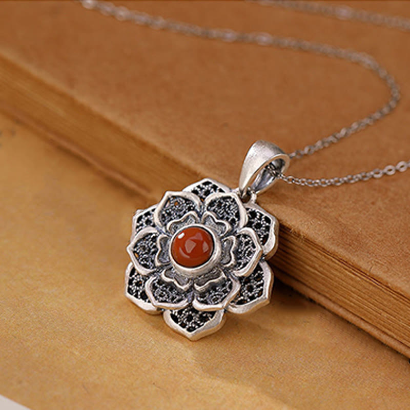 Collier pendentif en agate rouge et cuivre avec Buddha Stones tibétaines Om Mani Padme Hum et motif lotus - image 10
