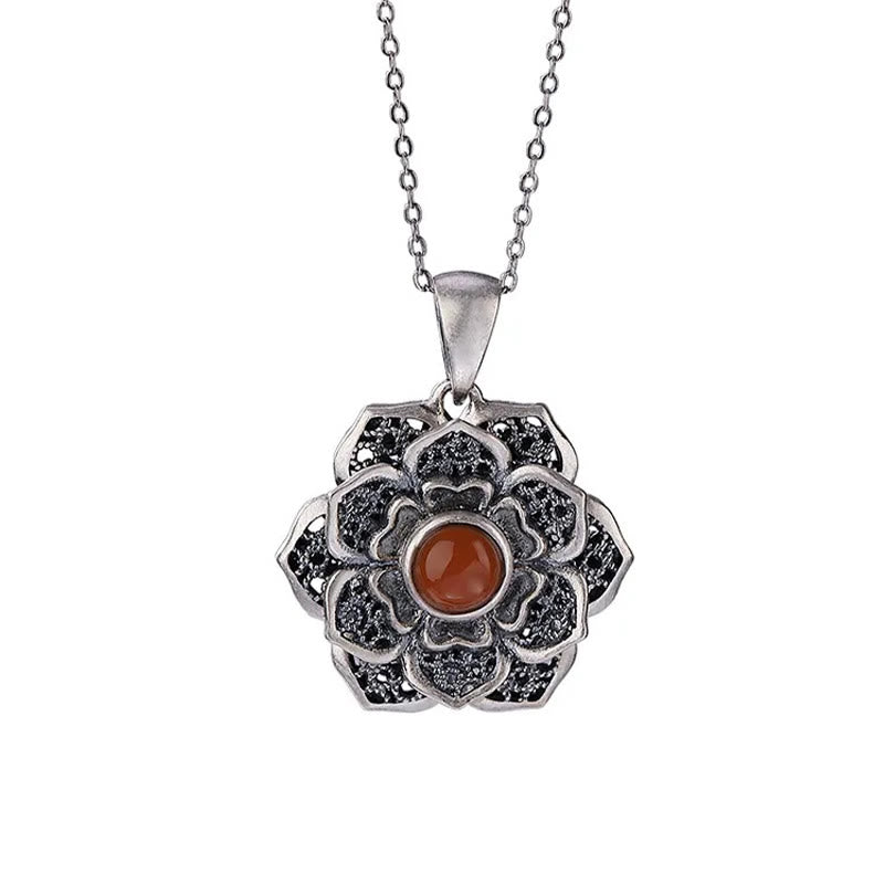 Collier pendentif en agate rouge et cuivre avec Buddha Stones tibétaines Om Mani Padme Hum et motif lotus - image 11