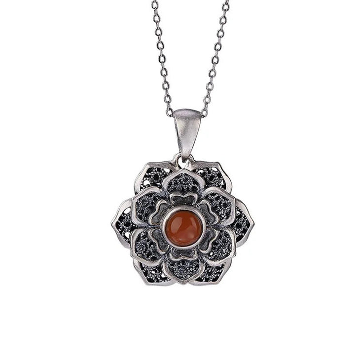 Collier pendentif en agate rouge et cuivre avec Buddha Stones tibétaines Om Mani Padme Hum et motif lotus - image 11