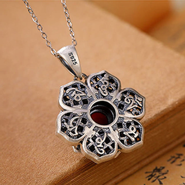 Collier pendentif en agate rouge et cuivre avec Buddha Stones tibétaines Om Mani Padme Hum et motif lotus - image 4