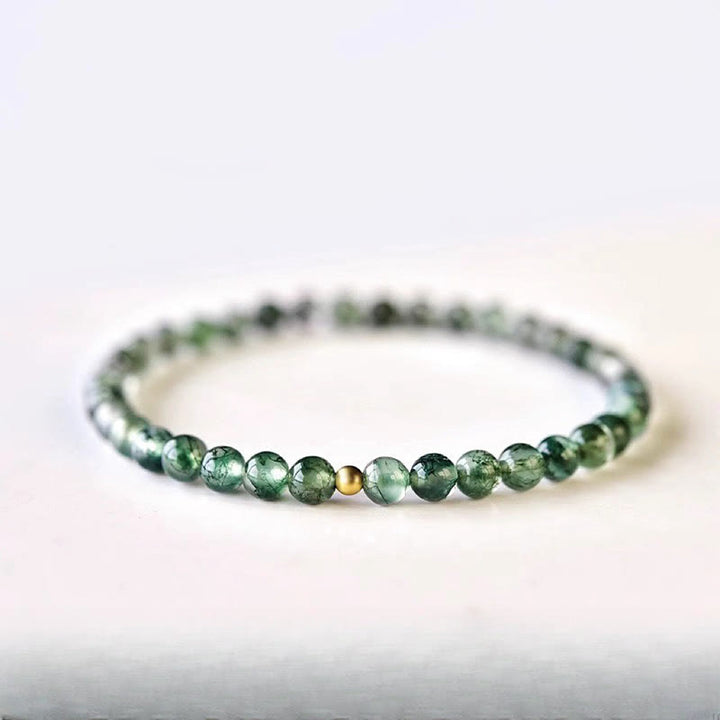 Bracelet apaisant en perles porte-bonheur en agate mousse et Buddha Stones