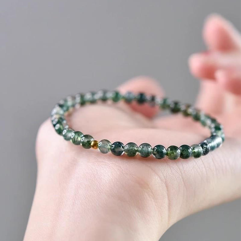 Bracelet apaisant en perles porte-bonheur en agate mousse et Buddha Stones