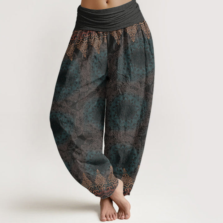 Pantalon sarouel femme en pur coton à motifs mandalas triangulaires et Buddha Stones, taille élastique - Gris sombre - US22，UK/AU26，EU54 (6XL) - image 17