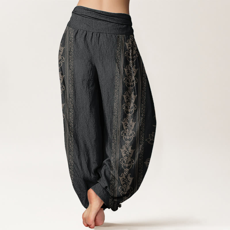 Pantalon sarouel taille élastique pour femme, motif Buddha Stones, pur coton, fleurs de lotus, double Dorje, Vajra, Namaste, Om