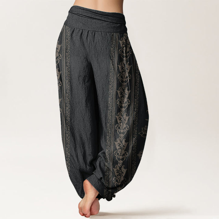 Pantalon sarouel taille élastique pour femme, motif Buddha Stones, pur coton, fleurs de lotus, double Dorje, Vajra, Namaste, Om