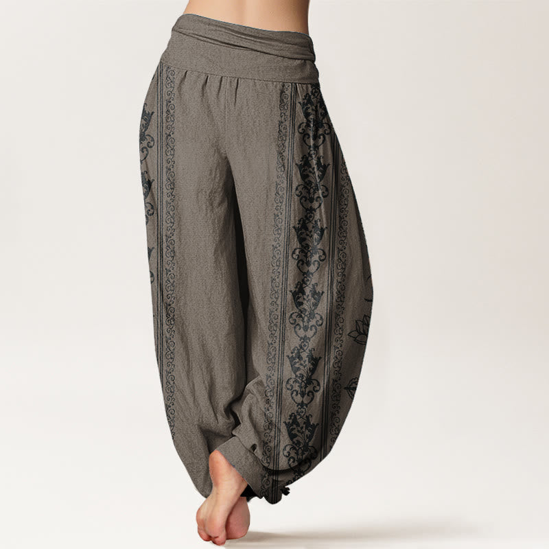 Pantalon sarouel taille élastique pour femme, motif Buddha Stones, pur coton, fleurs de lotus, double Dorje, Vajra, Namaste, Om