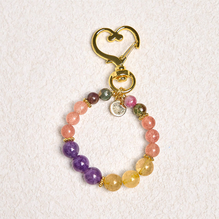 Buddha Stones naturelles, quartz fraise, améthyste, citrine, perles, amour, porte-clés, décoration à suspendre