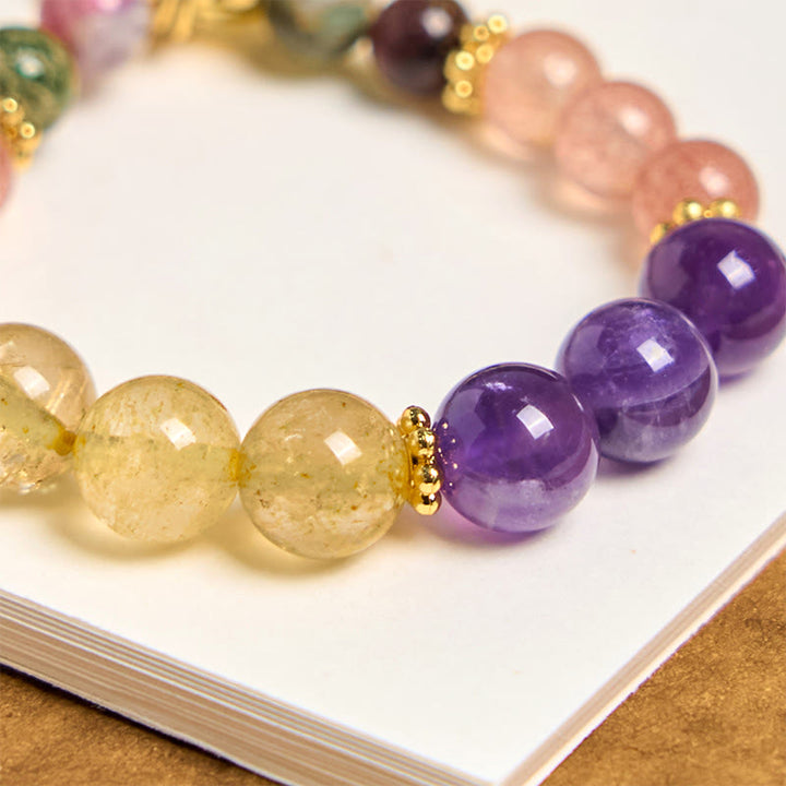 Buddha Stones naturelles, quartz fraise, améthyste, citrine, perles, amour, porte-clés, décoration à suspendre