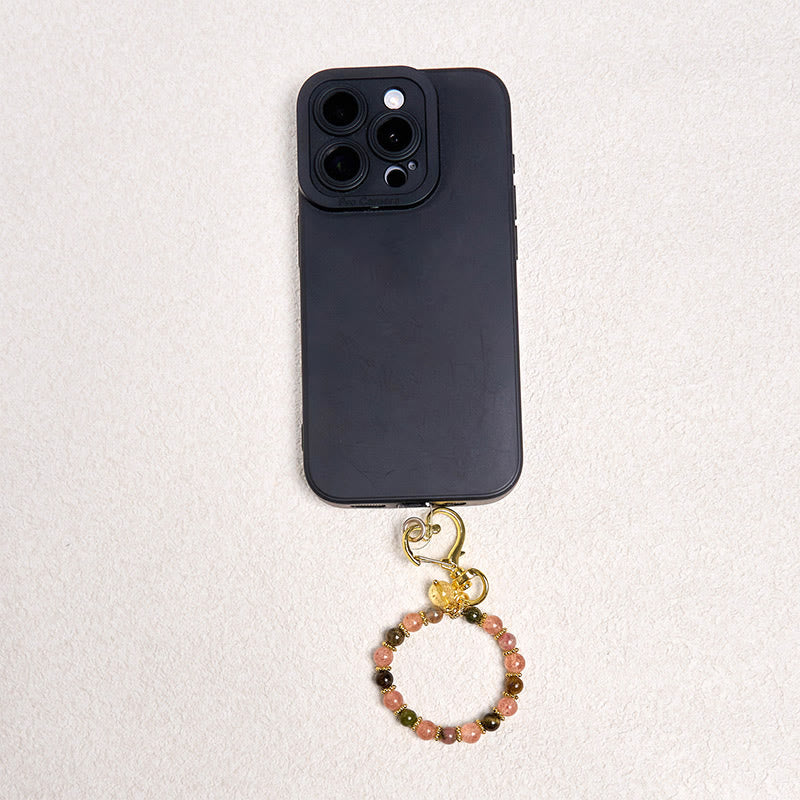 Buddha Stones de cristal de quartz fraise naturel Porte-clés positif Décoration à suspendre pour téléphone
