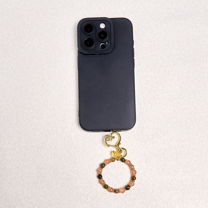 Buddha Stones de cristal de quartz fraise naturel Porte-clés positif Décoration à suspendre pour téléphone