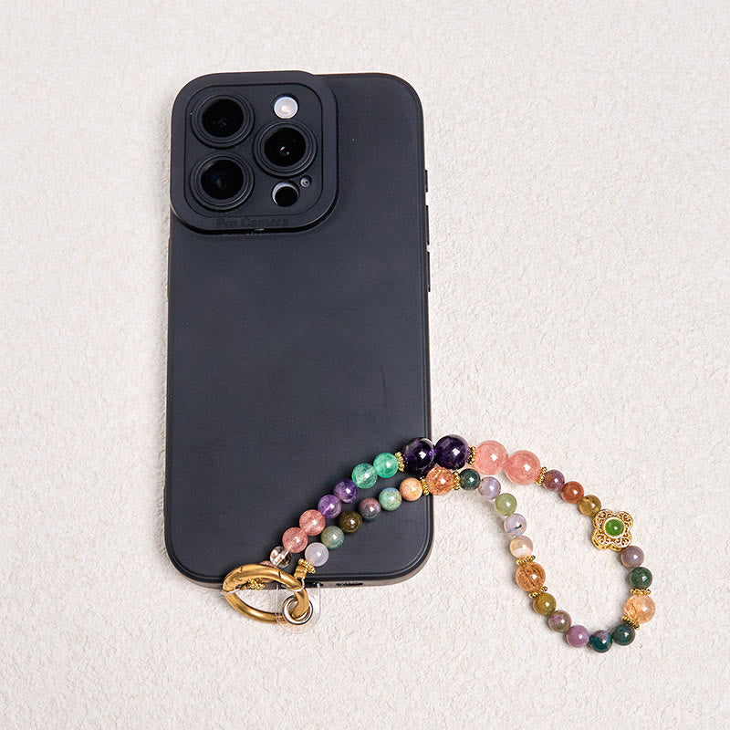 Buddha Stones Tourmaline naturelle Quartz fraise Améthyste Porte-clés positif Décoration à suspendre pour téléphone