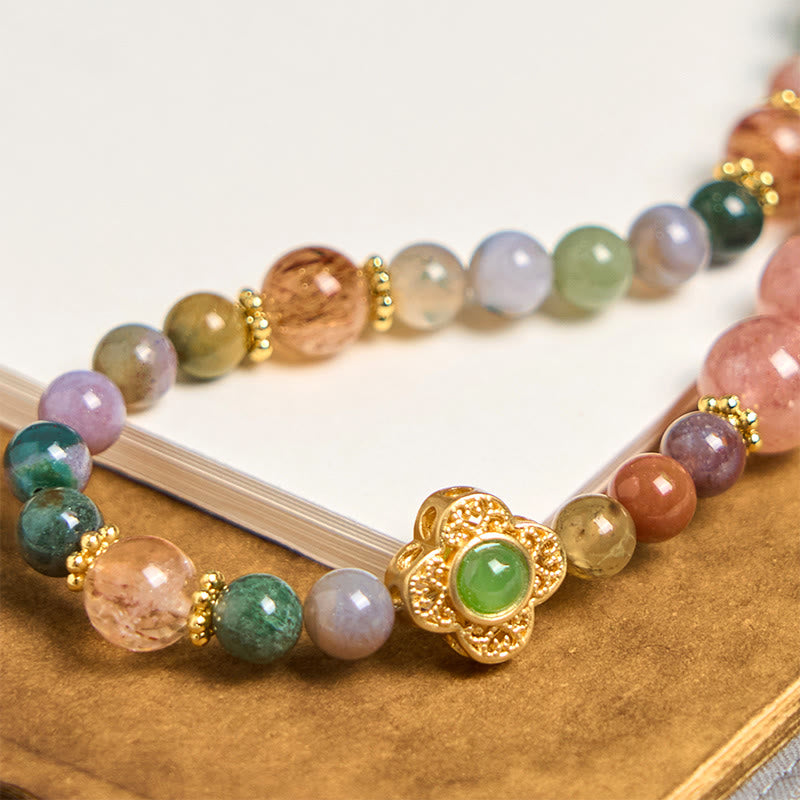 Buddha Stones Tourmaline naturelle Quartz fraise Améthyste Porte-clés positif Décoration à suspendre pour téléphone